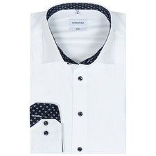 Seidensticker Herrenhemd Langarm SLIM | Uni Weiß | Kentkragen mit Besatz