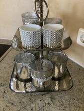 Etagere, in Silber,optik mit Gläsern für Teelichter
