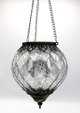 Windlicht hängend Marokko aus Glas und  Metall Antik-Silber