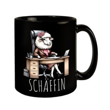 Schaf Chefin im Chefsessel Tasse in Schwarz mit Spruch Schäffin