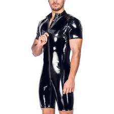 Lack Overall Herren Reißverschluß PVC Body Clubwear Männer Vinyl Schwarz M-3XL