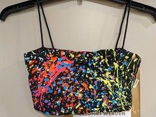 Cyberdog Neon Crop Top XS XXS 32 34 schwarz bunt Club Disco Rave Party Farben