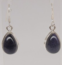 Große Blaufluss Ohrhänger 925 Silber Ohrring  Aventuringlas Goldfluss