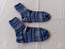 Wollsocken Herrensocken handgestrickt Größe 42 blau NEU 75 % Wolle Herren