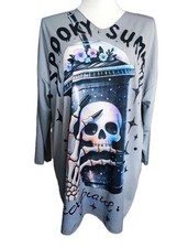 Motiv Longshirt Spooky Summer Skull Halloween Oversize Totenkopf Langarmshirt 