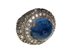 Herren-Damen-Ring Ringschiene 925 Silber Messing Glassteine Blau Weiß NEU