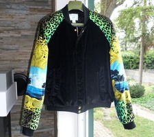 VERSACE X H&M JACKET XL velvet black miami beach palms green leo bomber padded