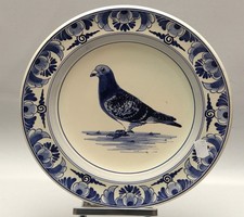Teller Motiv wohl "Brieftaube" sogenanntes "Delft Blau" (Rückseite!) [Belgien]
