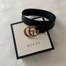 Gucci GG Marmont Ledergürtel schwarz mit antiker Messingschnalle Größe 75 ver...