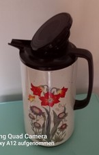 schöne 1L Thermokanne Metall Heiß/ Kaltgetränke,Isolierkanne ca 55Jahre alt