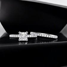 Diamant Ehering Set 14k Weißgold 2,30 Karat Princess Cut IGI Lab Grown