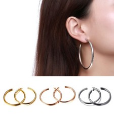 Große Damen Ohrstecker Halbcreolen Rund 42 / 63 mm Edelstahl Statement