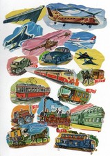 Alte Stammbuchbilder Glanzbilder Scraps aus DDR-Zeit "Fahrzeuge,Flugzeuge, Bahn"
