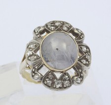 ♦ Ring in 18 kt 18k 750 er Gelb Gold Silber mit Mondstein Diamanten Antik Gr. 53