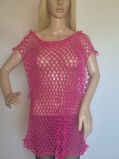 Pinkes/Magenta Netz-Oberteil Oversize One-Size Fischernetz Ibiza Festival Boho