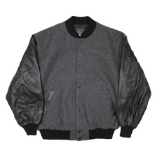 MV SPORTS Herren grau & schwarz Leinenkugel's Wolle Bomberjacke XL Lederärmel