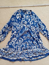 Zara Kleid Hängerchen Tunika Gr. M frisches Weiß Blau Viskose Maße s. Fotos NEU