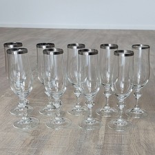 9x Vintage Sektglas Silberrand