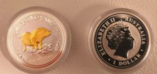 Australien Silbermünze Lunar I - Schwein gilded 1 Unze  - 2007 Feinsilber 0.999