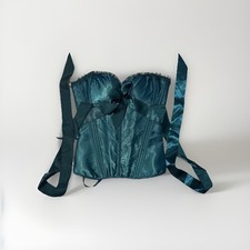 Korsage Damen M grün-schwarz Satin Spitze Rüsche Schleifen burlesque Neu Bustier