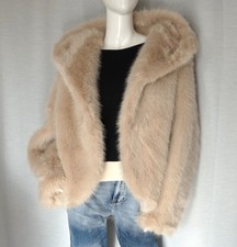Pelzjacke Faux Fur Fell Webpelz Kapuzen Jacke Beige 36,38,40,42, kleine 44 Neu
