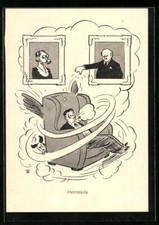 AK Heimeavla, Herr mit Tabakpfeife im Sessel mit Flügeln, Anti-Nazi-Propaganda 