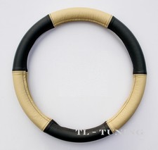 LKW Ø 42-44 BEIGE-SCHWARZ Echtes Leder Lenkradbezug Lenkradhülle Lenkradschoner