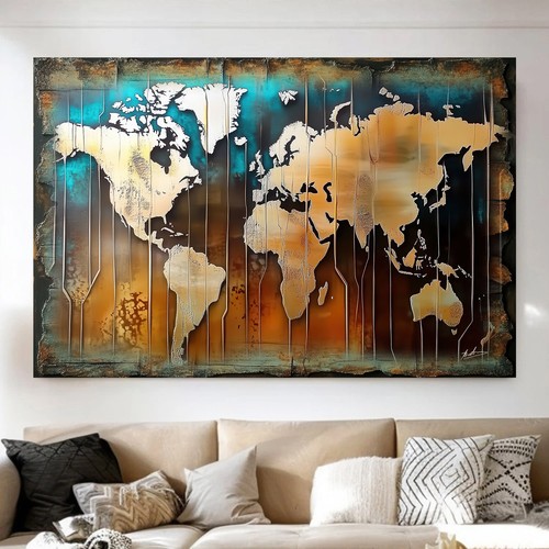 Weltkarte leinwandbild braun - leinwandbild,