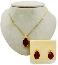 Vintage DIOR Schmuck Set Kunstamethyst Kristall Vergoldet Kette,Mit Ohrstecker.