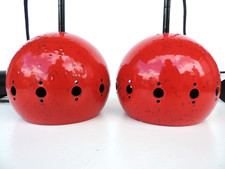 2 X HUSTADT VINTAGE DECKENLAMPE PENDELLEUCHTE METALL EMAILLE SPACE AGE ROT 70er