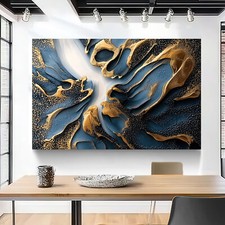 Leinwand Bild XXL Abstrakt Blau Gold Wanddeko Wandbilder Wohnzimmer Modern 207