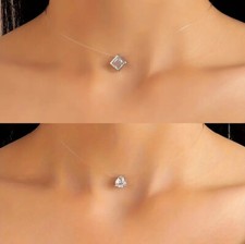 Halskette Choker Unsichtbare Nylon Kette schwebend Herz oder Stein