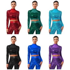 Damen Tanzkleidung Club Crop Tops Mesh Kostüm Hollow Out Jazz Festival Glitzer