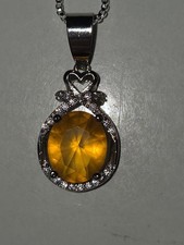 Neu925 Silber 100% Echten Citrin und mit Kleine Weiße Topas Steine Kette 50cm L.