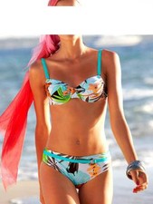 NEU - HEINE - Gr. 34 B - Bikini türkis-weiß-bunt Träger Bügel Strand