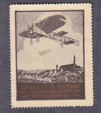 Vignette Reklamemarke Volksfest Straubing 100 Jahr Feier 1912 Flugzeug