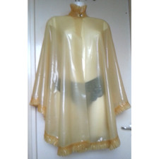 Latex Rubber CAPE UNISEX TV Fetisch S M L XL XXL transparent natur mit Rüschen
