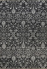 Blumenmuster Schwarz/Silber Wolle/Seide Versace Handgeknüpft Orientalisch