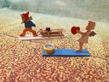 alte Erzgebirge Leuchter Engel und Wichtel  Holz Kerzenhalter - Flachfigur  