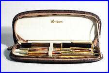 schönes 1950er PELIKAN Leder Etui in braun mit Reißverschluss für drei Stifte