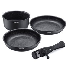 4teiliges Topfset Bratpfanne Kochtopf Griff Antihaft Aluminiumlegierung Robust