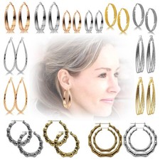 2 Creolen Hänger Ohrringe Hoops Ohr Klappcreolen Golden Silbern Damen XXL Huggie