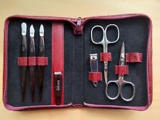 Original Solingen Maniküre Set mit Nagel-Zange, Feile, Echt-Leder Etui