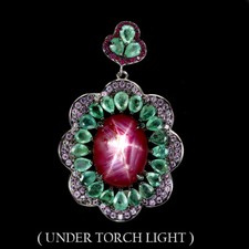 925 Sterling Silber Anhänger Oval Star Rubin 6Rays 11ct Smaragd Schmuck Handmade