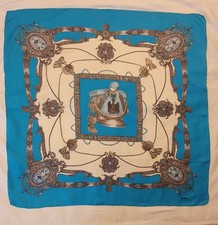 Vintage Seidentuch 100% Seide, Klassisch  Türkis Weiss, Yorn Boutique