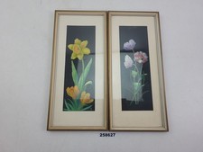 2x Wandbild Kunstdruck "HB" Narzissen Mohnblumen Holzrahmen DDR Deko #258627