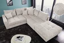 Modernes Ecksofa KENT 220cm FARBWAHL Cord inkl. Hocker Federkern Wohnlandschaft