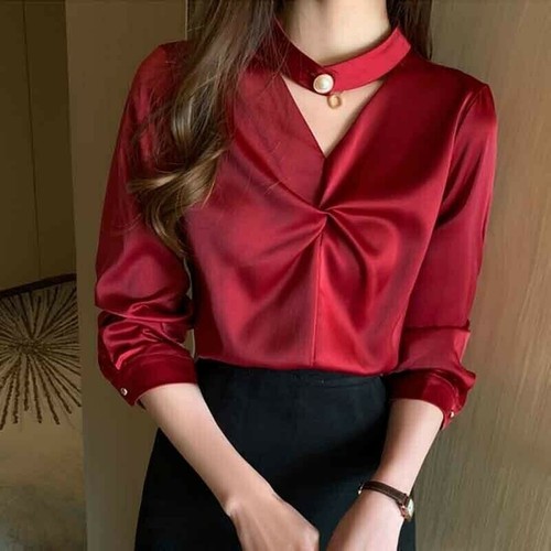 Damen satin rüschen hemd - rüschen,