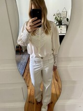 Vintage Victorian Style Ivory Raw Silk Blouse With Lace Detailing- Size 42 EUR/L