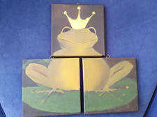 3  bemalte Keilrahmen 20 x 20 cm, Froschkönig im Ganzen...